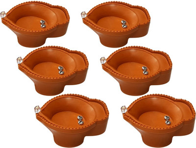 NEUTON Water Sensor Brown Real Diya, Lighten Up When Fill with Water Plastic Plastic (Pack of 6) Table Diya Set(Height: 2 inch)