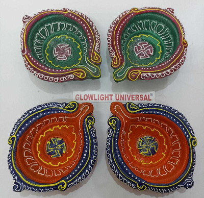 GLOWLIGHT UNIVERSAL Earthenware Table Diya Set(Height: 5 inch)