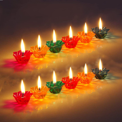 BS NATURAL 3D Shadow Reflection Floating Plastic Lamp|Decorative Diwali Diya Candle_pd2473 Plastic (Pack of 24) Table Diya Set(Height: 2.5 inch)