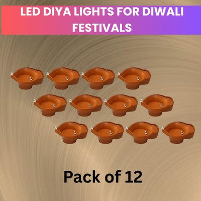 LeafBlu Water Sensor Reusable Led Diyas for Home Decor,Festivals Decoration Diwali Light Plastic (Pack of 12) Table Diya(Height: 2 inch)