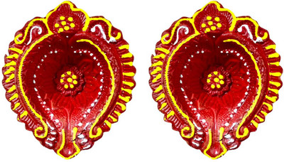 BSKD Terracotta (Pack of 2) Table Diya Set(Height: 4 inch)