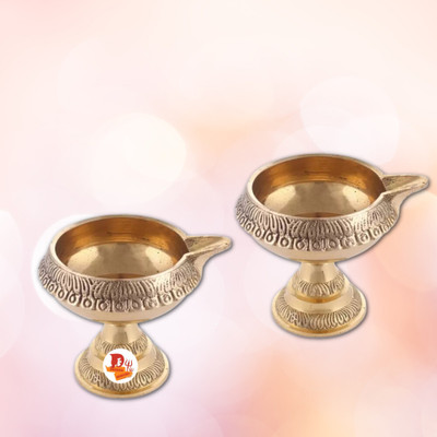 DARIDRA BHANJAN Kuber Diya for Pooja Small Deepak Brass (Set of 2) Table Diya Set Height: 2 inch Brass Table Diya(Height: 2 inch)