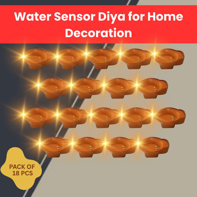 Clairbell LED Water Diya & Water Sensor Diya for Diwali Festival Home & Office Décor_6D339 Plastic (Pack of 18) Table Diya Set(Height: 2 inch)