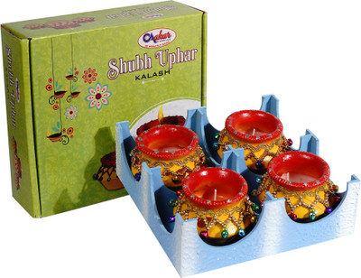 Manogyam Terracotta (Pack of 4) Table Diya Set(Height: 2 inch)