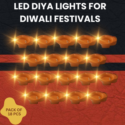 Frony LED Water Diya & Water Sensor Diya for Diwali Festival Home & Office Décor_6S461 Plastic (Pack of 18) Table Diya Set(Height: 2 inch)