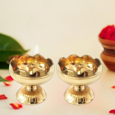 SBBCO Brass Akhand Jyot| Decorative Tamato Brass Oil Lamp Brass (Pack of 2) Table Diya Brass (Pack of 2) Table Diya Set(Height: 2 inch)