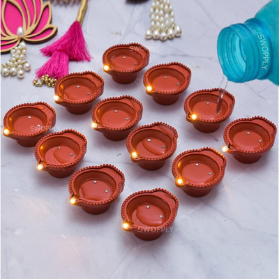 HIRPARAS Water Sensor Eco-Friendly Led Diyas Plastic (Pack of 12) Table Diya Set(Height: 4 inch)