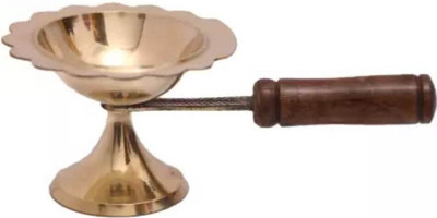 NAVYAKSH SMALL HEIGHT - 1 INCH Aarti Lamp/Camphor Dhoop Stand Brass Table Diya(Height: 2.5 inch)