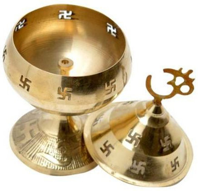 Navpatram Divine Akhand Jyoti Deepak/Om Swastik Diya Brass Table Diya(Height: 4.5 inch)