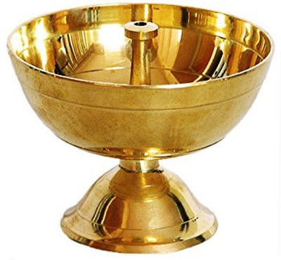 sanskaari Golden Akhand Jyoti Brass Table Diya(Height: 2.4 inch)