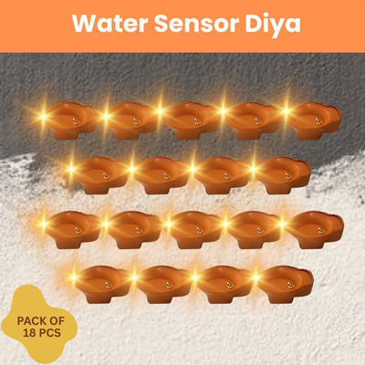 Guggu LED Water Diya & Water Sensor Diya for Diwali Festival Home & Office Décor_6A136 Plastic (Pack of 18) Table Diya Set(Height: 2 inch)