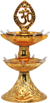 LAZYwindow LAZYwindow 2 Layer LED OM Diya For Diwali Decorations/Diwali Pooja/Home Decor Brass Table Diya(Height: 8.2 inch)