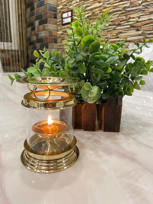 T-KA108 Collectibles Curated With Love Brass Asthadeep Diffuser, Glass Table Diya Brass Table Diya(Height: 4.25 inch)