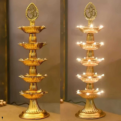 KKC 5 Layer Electric Diya Deepak Light Pooja Diya Light Mandir Diya Plastic (Pack of 2) Table Diya Set(Height: 14 inch)