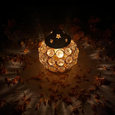 SBBCO Brass Akhand Diya | Diamond Crystal Deepak/Dia | Akhand Jyot Brass Table Diya(Height: 4.8 inch)
