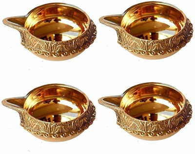 T-KA108 Brass Kuber Diya Engraved Design Diyas pack 4 Brass (Pack of 4) Table Diya Set(Height: 1.5 inch)