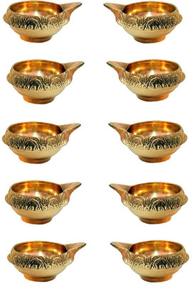 NAVYAKSH 10 pcs Deepak Aarti Oil Lamp for Pooja Mandir, Handmade Decorative Brass (Pack of 4) Table Diya Set(Height: 20 inch)