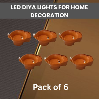 LeafBlu Water Sensor Reusable Led Diyas for Home Decor,Festivals Decoration Diwali Light Plastic (Pack of 6) Table Diya(Height: 2 inch)