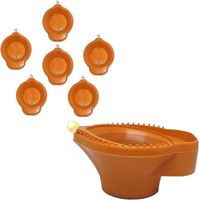 VEDRID Water Sensor Brown Real Diya, Lighten Up When Fill with Water Plastic (Pack of 6) Table Diya(Height: 4 inch)