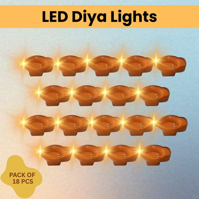 Clairbell LED Water Diya & Water Sensor Diya for Diwali Festival Home & Office Décor_6D93 Plastic (Pack of 18) Table Diya Set(Height: 2 inch)