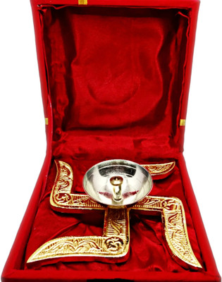 Decowill Swastik Diya for Pooja | Diwali Pooja Decoration | Akhand Light Weight Brass Table Diya(Height: 1.5 inch)
