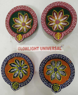 GLOWLIGHT UNIVERSAL Earthenware (Pack of 4) Table Diya Set(Height: 5 inch)