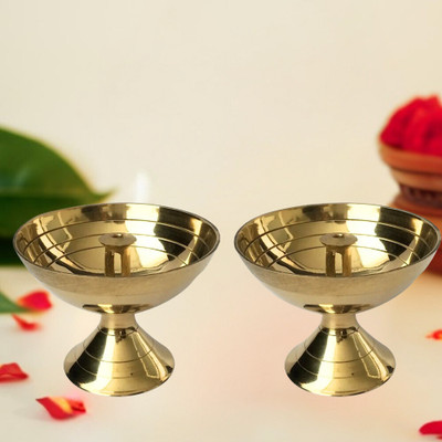 SBBCO Brass Akhand Diya for Pooja and Diwali Decoration Brass (Pack of 2) Table Diya Brass (Pack of 2) Table Diya Set(Height: 2 inch)