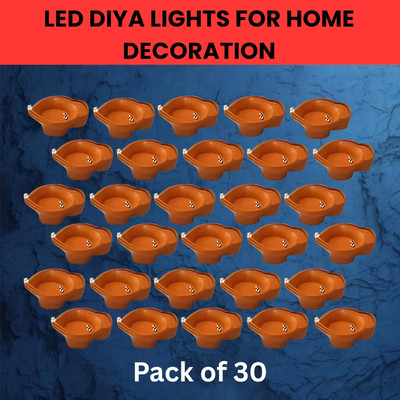 YAROH LED Water Diya, Water Sensor Diya for Diwali Festival Home & Office DécorEF66 Plastic (Pack of 30) Table Diya Set(Height: 2 inch)