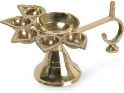 DARIDRA BHANJAN panch aarti deepak, Panchmukhi aarti diya, aarti diya with handle / brass aarti diya for puja, five face diya Brass Table Diya(Height: 5 inch)