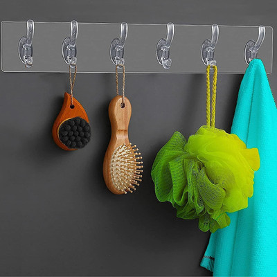 Radha Pack of 6 Adhesive Kitchen/Bathroom/Cabinet Multi-Function Utility Hook X6.347 Hook 6(Pack of 1)