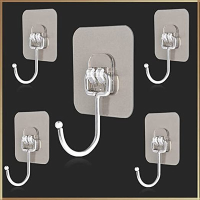 WebDealz 1 Set of 5 Adhesive Kitchen/Bathroom/Cabinet Multi-Function Utility Hook X5.373 Hook 5(Pack of 1)
