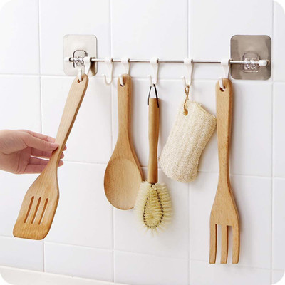 RadhaTex Multi-Purpose Stainless Steel Hook Rail with 6 Plastic Hooks Bathroom Kitchen Hook Rail 6(Pack of 1)