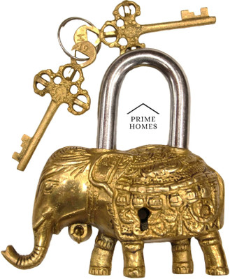 PRIME HOMES Brass Elephant With 2 Keys Padlock(Golden)