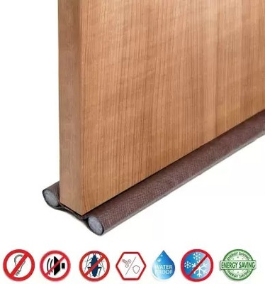 MegaValue Door Seal Twin Draught Draft Guard Door Closer Bottom Brown Sealing Strip Floor Mounted Door Stopper(Brown)