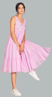 Parth Fashion Women Ethnic Dress Pink Below Knee Dress