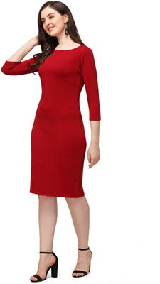 Babisaa Women Bodycon Maroon Below Knee Dress