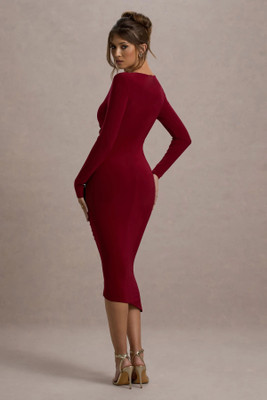 WANQUILA Women Bodycon Maroon Midi/Calf Length Dress
