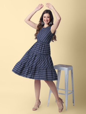 Daevish Women Fit and Flare Blue Knee Length Dress
