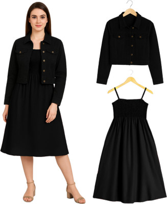 LuxeStyle Women Fit and Flare Black Maxi/Full Length Dress