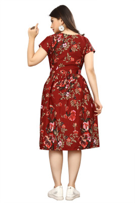 FashhionWorld Women Fit and Flare Multicolor Knee Length Dress