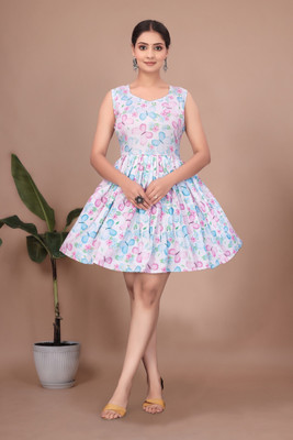 Ajfab Women Fit and Flare Multicolor Above Knee/Mid Thigh Length Dress