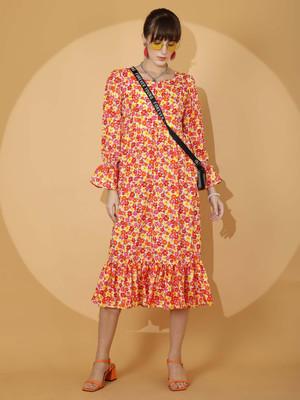 Seek By Sheetal Women Fit and Flare Orange Midi/Calf Length Dress
