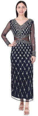 FAM INDIA Women Bodycon Dark Blue Maxi/Full Length Dress