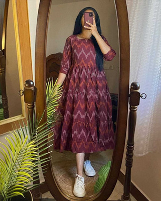 HouseOfCommon Women A-line Brown Below Knee Dress