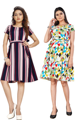 FabMint Women A-line Multicolor Knee Length Dress