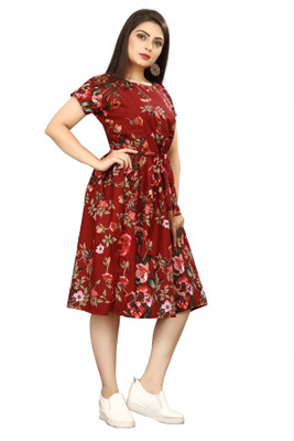 FashhionWorld Women Fit and Flare Multicolor Below Knee Dress