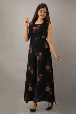 tanvi creation Women Printed A-line Kurta(Black)