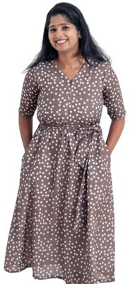 Putchi Women A-line Brown Midi/Calf Length Dress