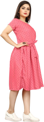 FashhionWorld Women A-line Pink Knee Length Dress