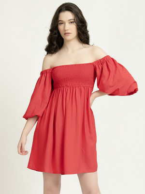 JUNE 9 CLOTHING Women Fit and Flare Red Above Knee/Mid Thigh Length Dress